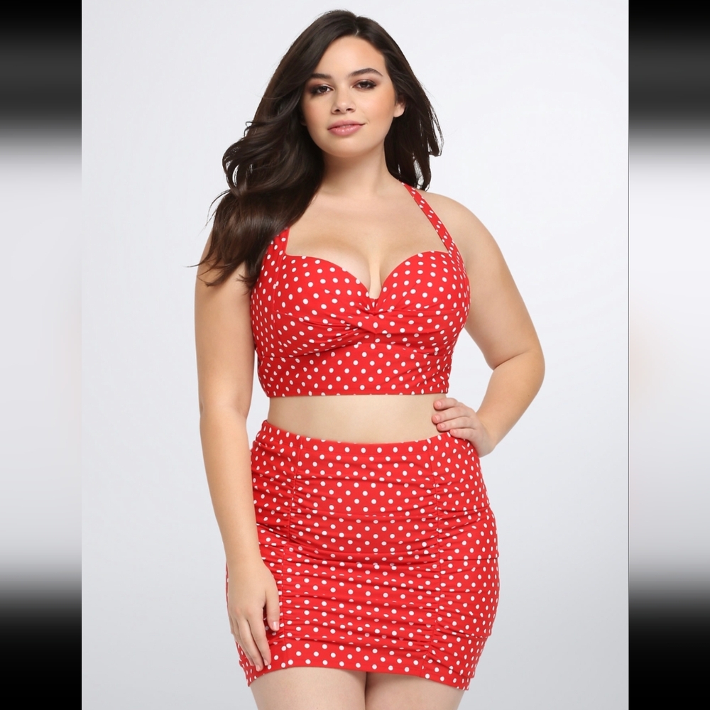 NWT Torrid Ruched High Waist Skirt Swim Bottom Red Polka Dot sz 2X 18/20